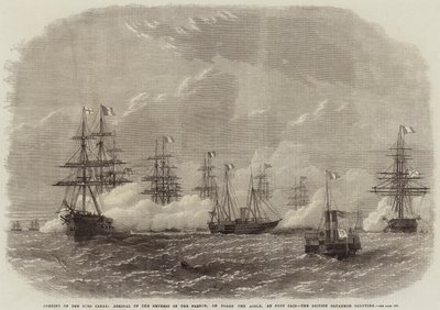 Abertura do Canal de Suez, Chegada da Imperatriz dos Franceses, a bordo do Aigle, em Port Said, saudando o Esquadrão Britânico de Edwin Weedon
