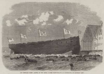 Nossa frota Ironclad, Lançamento do Royal Alfred Screw-Fragata em Portsmouth, no último sábado de Edwin Weedon