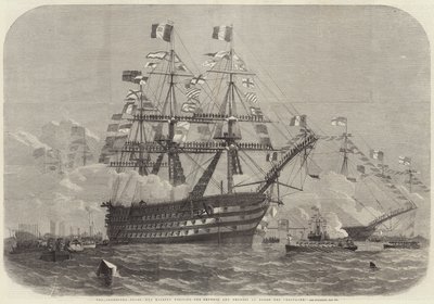 O Cherbourg Fetes, Sua Majestade visitando o Imperador e Imperatriz a bordo do Bretagne de Edwin Weedon