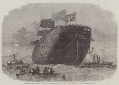 A nova frota de ferro-clad, lançamento no estaleiro de Chatham de HMS fragata Royal Oak, 50 armas de Edwin Weedon