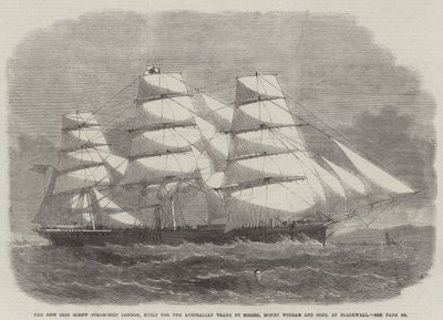 O Novo Ferro Parafuso Steam-Ship London, construído para o Comércio Australiano por Messers Money Wigram and Sons, em Blackwall de Edwin Weedon