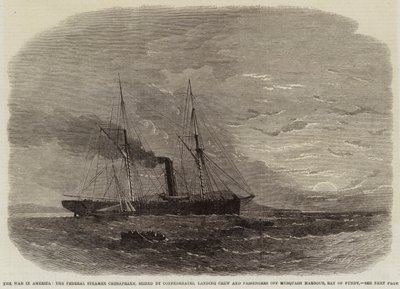 A guerra na América, o vaporizador federal Chesapeake, apreendido pelos confederados, desembarque tripulação e passageiros fora Musquash Harbor, Bay of Fundy de Edwin Weedon