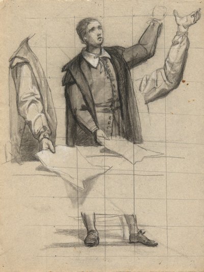 Pregação do homem, esboço para assinatura do Compacto na Cabana do Mayflower de Edwin White