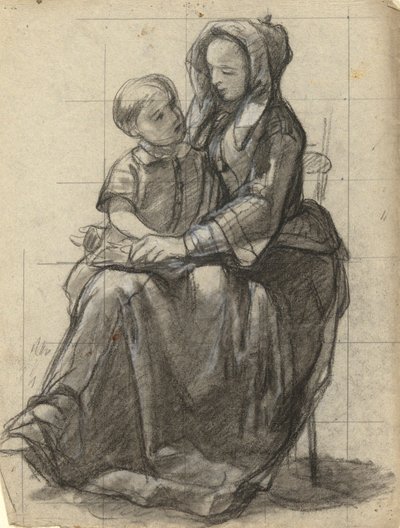 Mãe e filho, esboço para a assinatura do Pacto na Cabana do Mayflower de Edwin White