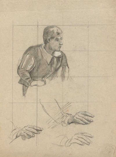 Homem Sentado e Estudo de Mãos, esboço para Assinatura do Pacto na Cabine do Mayflower. de Edwin White