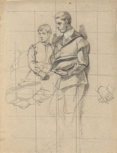 Duas figuras, esboço para assinatura do pacto na cabine do Mayflower de Edwin White