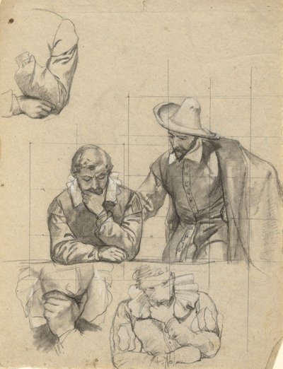 Grupo não identificado, esboço para Assinatura do Pacto na Cabine do Mayflower de Edwin White