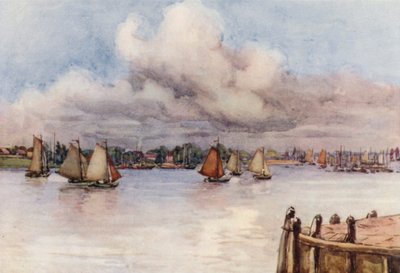 O Reno: Barcos no Maas (litografia a cores) de Effie Jardine