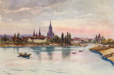 O Reno: Konstanz, Constança, a partir do lago (litografia a cores) de Effie Jardine