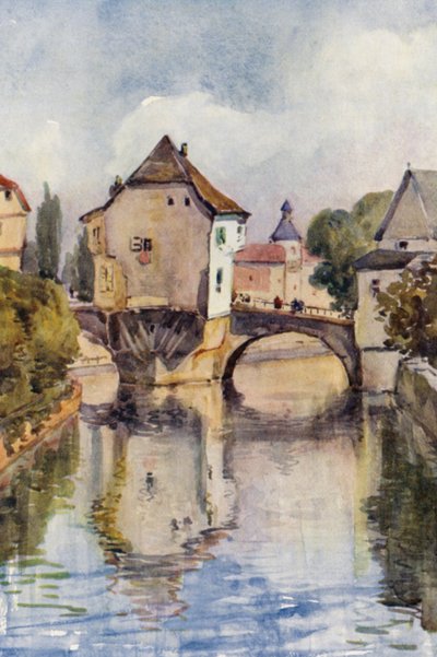 O Reno: Ponte velha em Kreuznach (litografia a cores) de Effie Jardine
