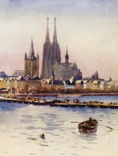 O Reno: À saída de Koln, Colónia (litografia a cores) de Effie Jardine