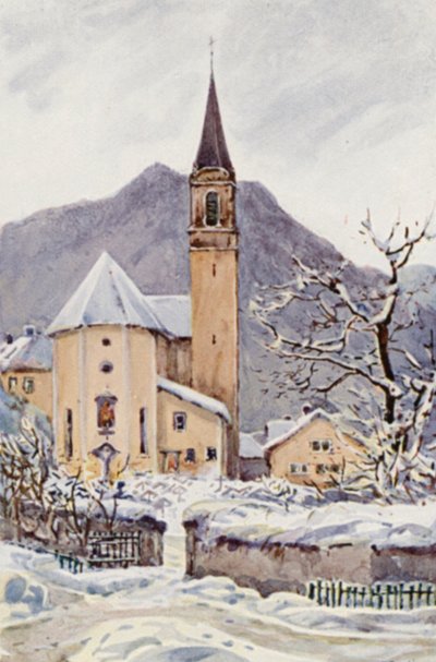 O Reno: Ragatz, a Igreja Velha (litografia a cores) de Effie Jardine