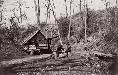 [Uma Estação da União no Rio James estabelecida para extrair pólvora da Confederação..., 1864. de Egbert Guy Fowx.
