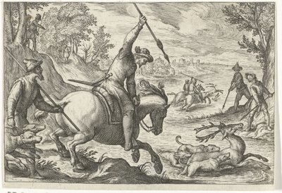 Paisagem com caça ao veado Cenas de caça (título da série) Icones Venantum Species Varias Representantes (título da série) de Egbert Jansz.
