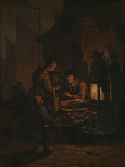 Mercado de peixe à noite de Egbert Lievensz. van der Poel