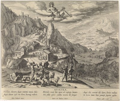 Alegoria do amanhecer com personificação de Aurora avrora. (título no objeto) Quatro meios-dias (título da série) de Egbert van Panderen
