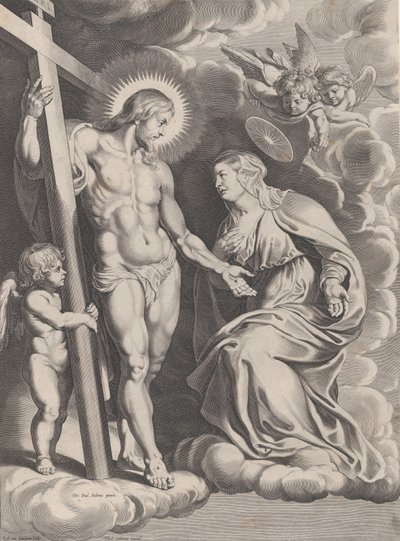 A intercessão da Virgem, ajoelhada sobre uma nuvem à direita diante de Cristo, de pé..., ca. 1610-37. de Egbert van Panderen