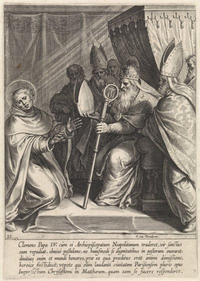 Tomás de Aquino recusa o cargo de Arcebispo de Nápoles A Vida de São Tomás de Aquino (título da série) de Egbert van Panderen