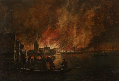 Incêndio nocturno sobre a cidade holandesa de Egbert van der Poel