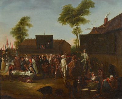 Um carnaval de aldeia com figuras da Commedia dellArte de Egbert van the Elder Heemskerck