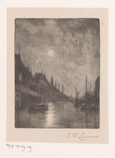 Vista do rio numa cidade à noite de Egide François Leemans (signed by artist)