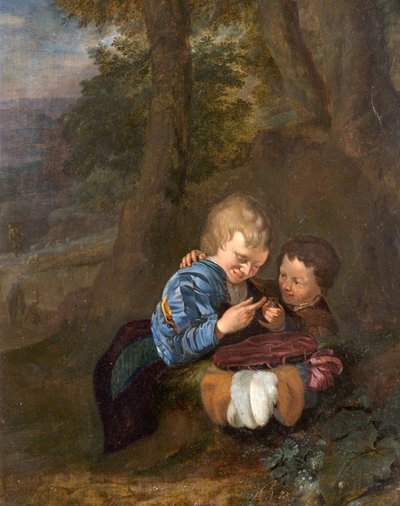 Dois meninos com um pássaro de Eglon van der Neer