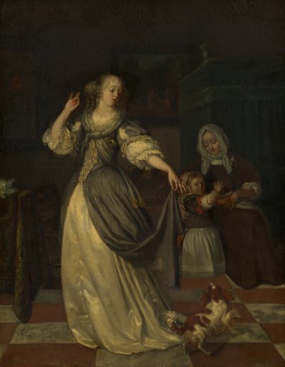 Senhora a brincar com um cão de Eglon van der Neer