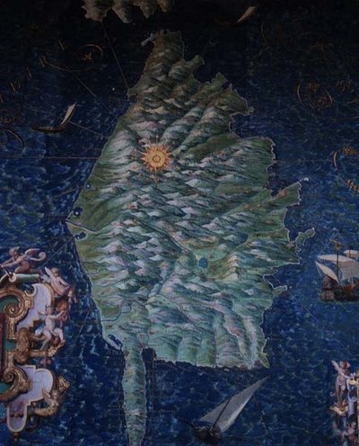 Córsega, detalhe da "Galleria delle Carte Geografiche". de Egnazio Danti