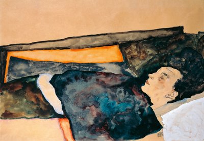A mãe do artista a dormir (lápis e aguarela) de Egon Schiele