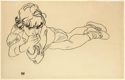 Menino deitado de bruços, 1918 de Egon Schiele