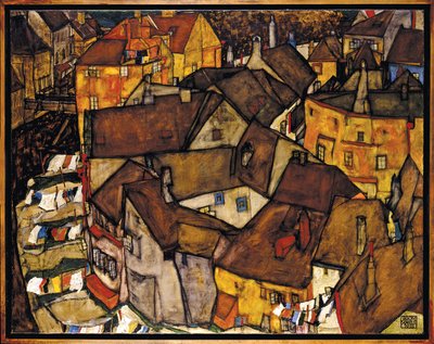 Crescente de Casas, Krumau (agora Cesky Krumlov, Checoslováquia) - Crescente de Casas, Krumau (A Pequena Cidade V), por Schiele, Egon (1890-1918). Óleo sobre tela de Egon Schiele