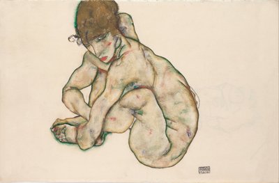 Menina nua agachada, 1914 de Egon Schiele