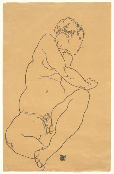 Nu feminino dobrando para a esquerda de Egon Schiele