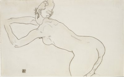 Nu feminino ajoelhado e curvado para a esquerda, 1918 de Egon Schiele