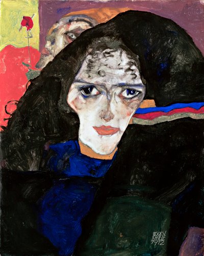 Mulher de luto - Pintura de Egon Schiele (1890-1918), óleo sobre madeira (42,5x34 cm) de Egon Schiele