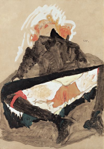 Garota de vestido preto com as pernas abertas, 1910 de Egon Schiele