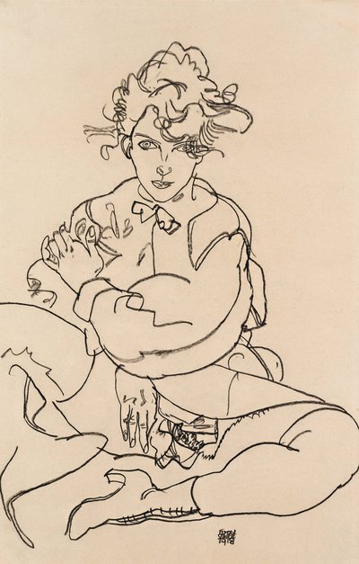 Menina sentada com as pernas abertas, 1918 de Egon Schiele