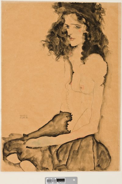 Garota com cabelo preto, 1911 (wc e lápis de grafite sobre papel) de Egon Schiele