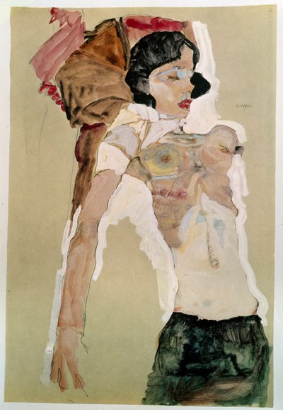 Meia mulher nua. Desenho por Egon Schiele (1890-1918), 1911 Lápis e aquarela sobre papel. Dim: 45,9x31,1cm. Viena, Graphische Sammlung Albertina de Egon Schiele
