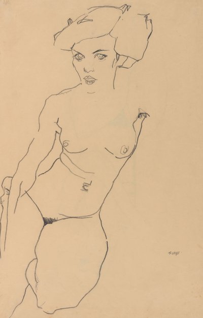 Nu feminino ajoelhado de Egon Schiele
