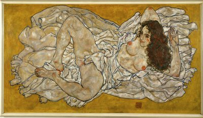 Mulher deitada. Mulher reclinada (óleo sobre tela) de Egon Schiele