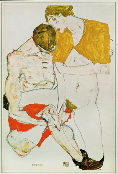 Amantes (guache, aguarela e lápis) de Egon Schiele