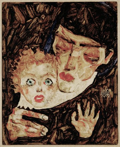Mutter und Kind II (óleo sobre madeira) de Egon Schiele