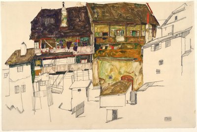 Casas antigas em Krumau, 1914 de Egon Schiele