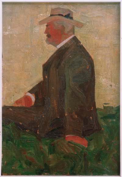 Retrato de um homem barbudo com chapéu de palha (Leopold Czihacz de Egon Schiele
