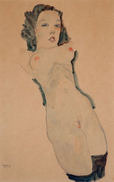 Nude reclinado com meias pretas de Egon Schiele