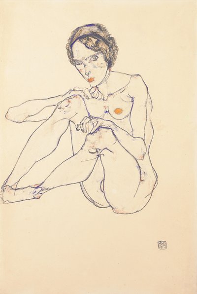 Nu feminino sentado, 1914 de Egon Schiele