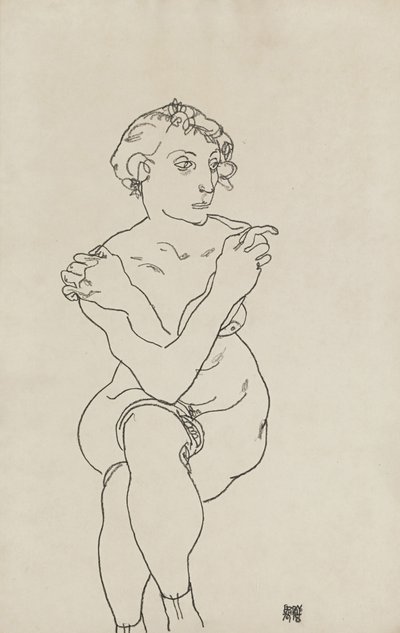 Nu feminino sentado, braços e pernas cruzados, 1918 de Egon Schiele