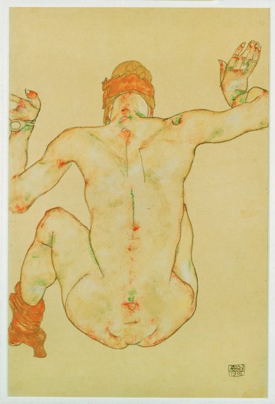 Nu feminino sentado, vista de trás (guache, aguarela e lápis) de Egon Schiele