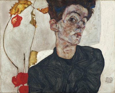 Auto-retrato com frutos de lampião de Egon Schiele
